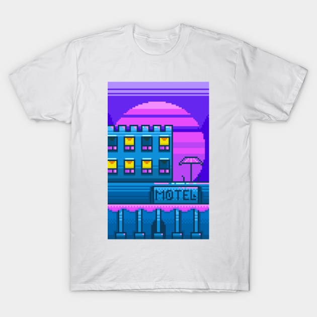 Motel Pixel Synthwave T-Shirt by BLUESIDE